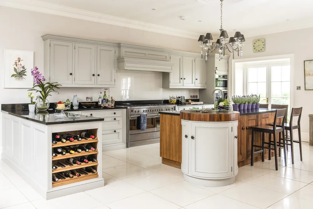 Walnut and painted cabinet kitchen with island